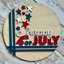 Load image into Gallery viewer, Hand-painted “Happy 4th of July” insert for interchangeable frames featuring patriotic red, white, and blue design.
