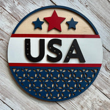 Load image into Gallery viewer, Hand-painted patriotic insert for interchangeable frames featuring red, white, and blue designs for American celebrations.