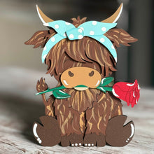 Load image into Gallery viewer, Highland cow decor with polka dot bow and rose, layered farmhouse tiered tray decoration