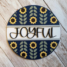 Load image into Gallery viewer, interchangeable frame, interchangeable insert, interchangeable decor, sunflower decor, joyful