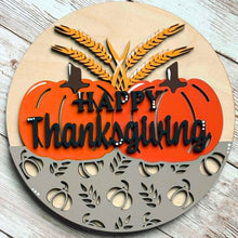 Load image into Gallery viewer, Happy Thanksgiving interchangeable frame insert with pumpkins and wheat for farmhouse fall decor
