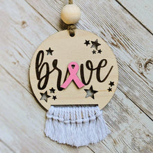 Load image into Gallery viewer, boho macrame ornament, cancer awareness ornament, breast cancer ornamenet