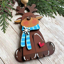 Load image into Gallery viewer, Hand-Painted Sitting Reindeer Ornament | Christmas Tree Decor | Festive Holiday Keepsake