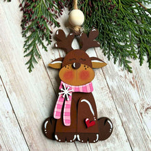 Load image into Gallery viewer, Hand-Painted Sitting Reindeer Ornament | Christmas Tree Decor | Festive Holiday Keepsake