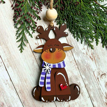 Load image into Gallery viewer, Hand-Painted Sitting Reindeer Ornament | Christmas Tree Decor | Festive Holiday Keepsake