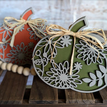 Load image into Gallery viewer, Chunky pumpkin decor, fall decor, shelf sitter, fall mantle
