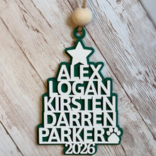 Load image into Gallery viewer, personalized family tree ornament, family tree Christmas ornament, custom family ornament, family name ornament, personalized Christmas ornament, family keepsake, Christmas gift for family, grandparents gift, personalized family gift, family tree décor, custom name ornament, holiday keepsake, farmhouse Christmas décor, 
