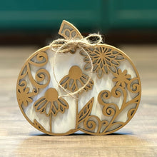 Load image into Gallery viewer, Chunky Wood Pumpkins – Fall Tiered Tray &amp; Tabletop Décor - Large - Flowers
