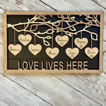 Load image into Gallery viewer, Personalized Hanging Hearts Framed Sign - Custom Sign
