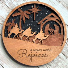 Load image into Gallery viewer, A Weary World Rejoices Nativity interchangeable frame insert for Christian Christmas farmhouse decor
