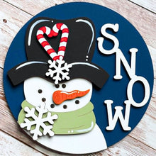 Load image into Gallery viewer, Snowman interchangeable frame insert with candy cane for Christmas winter farmhouse home decor
