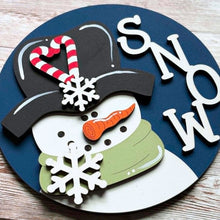 Load image into Gallery viewer, Snow interchangeable frame insert with snowman and candy cane for farmhouse Christmas decorating
