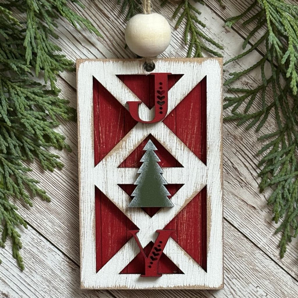 Hand-Painted Barn Door Ornament - JOY