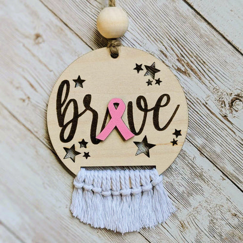 boho macrame ornament, cancer awareness ornament, breast cancer ornamenet