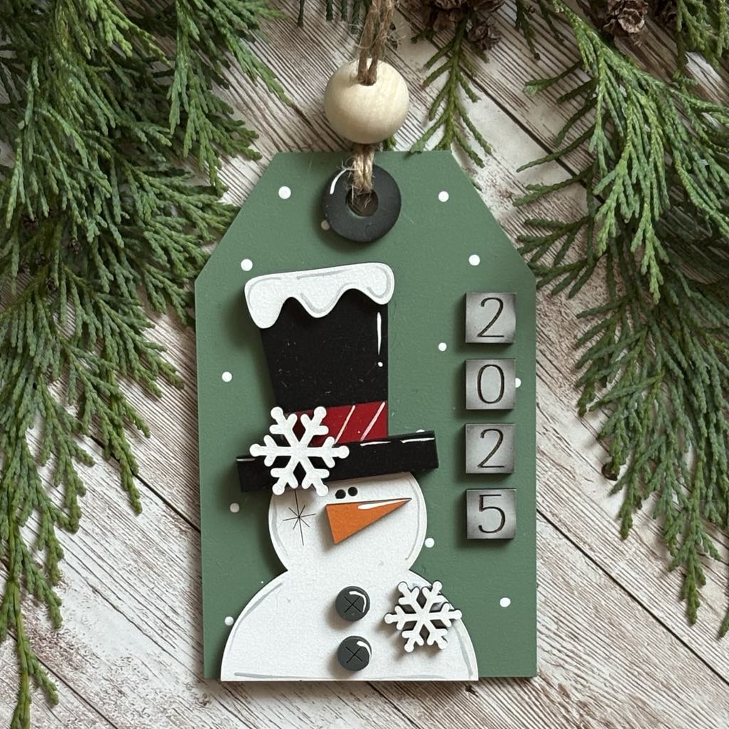 Hand-Painted Snowman Tag – 2025 Christmas Ornament Keepsake