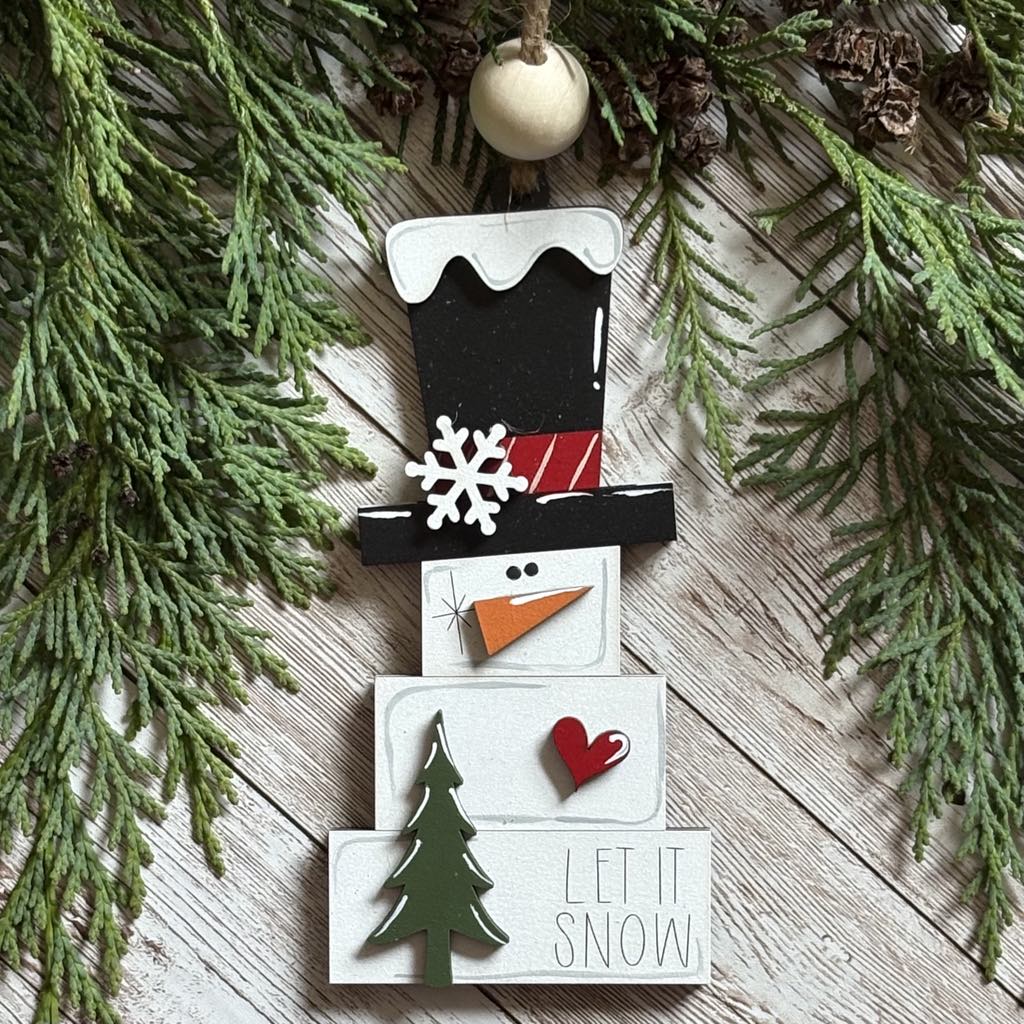 Hand-Painted Snowman Ornament – Let It Snow Winter Christmas Decoration
