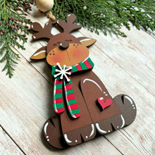 Load image into Gallery viewer, Hand-Painted Sitting Reindeer Ornament | Christmas Tree Decor | Festive Holiday Keepsake
