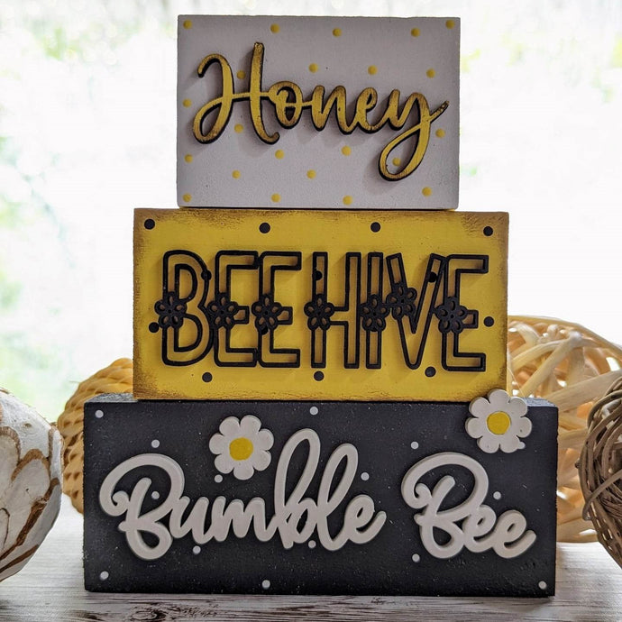 bumbe bee decor, tiered tray decor, honey, beehive