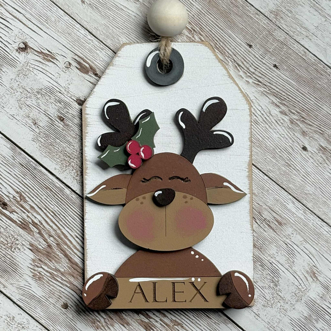 Hand-Painted Reindeer Tag - Personalized