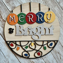 Load image into Gallery viewer, Cheerful “Merry &amp; Bright” hand-painted insert for interchangeable frames, perfect for personalized holiday displays.
