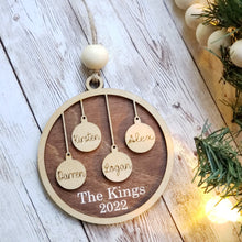 Load image into Gallery viewer, 2022 custom family and pet ornament, personalized ornament, farmhouse ornament, natural ornament
